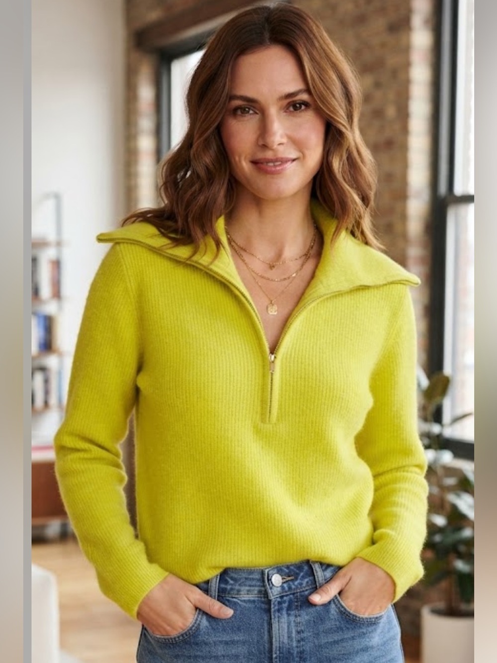 NWOT J. CREW Women's Lime Half-Zip Ribbed Sweater